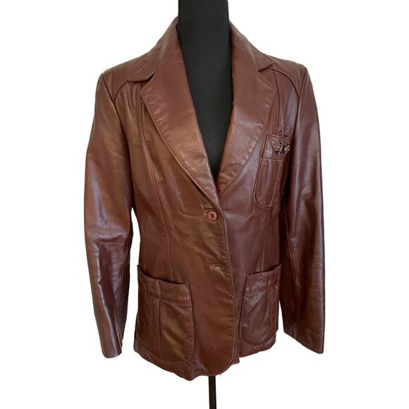 Vintage Etienne Aigner Women’s Oxblood‎ Red Leather Blazer Jacket 1970s Burgundy - Picture 1 of 10